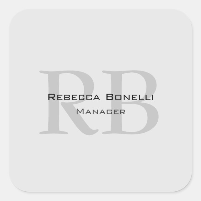 Modern Grey Monogram Manager Add Name Initials Square Sticker (Front)