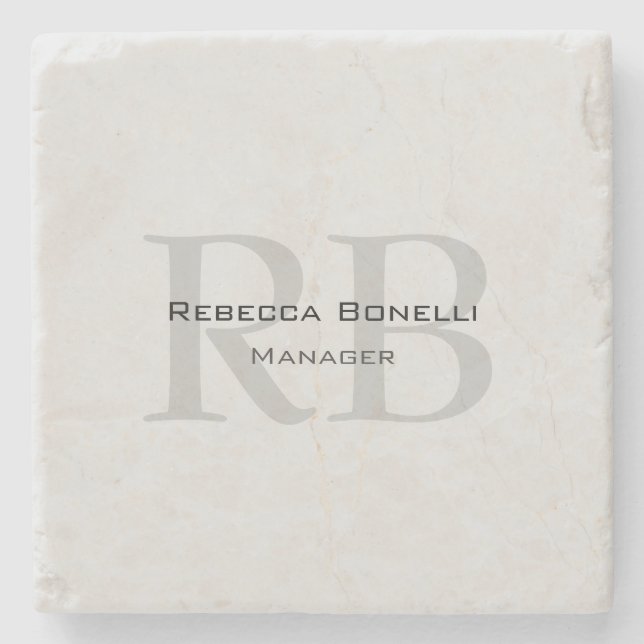 Modern Grey Monogram Manager Add Name Initials Stone Coaster (Front)
