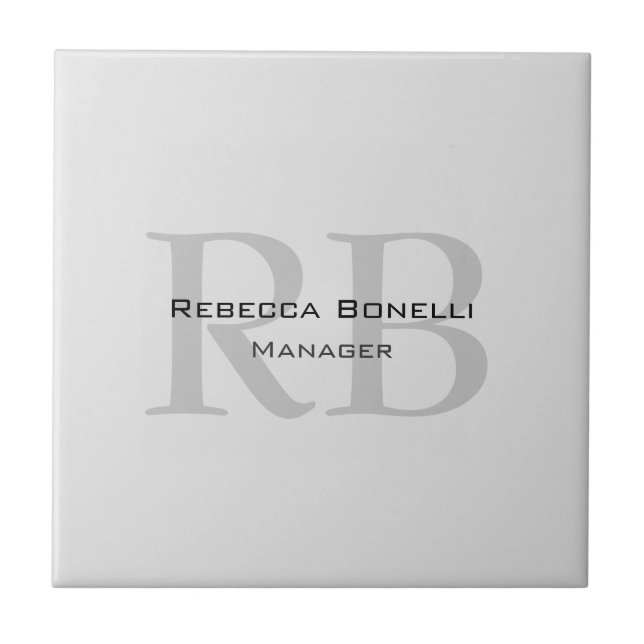 Modern Grey Monogram Manager Add Name Initials Tile (Front)