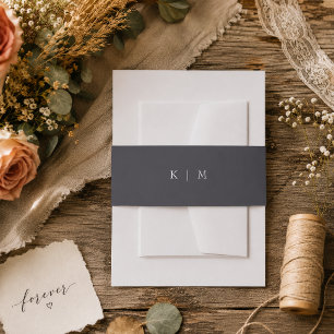 Modern Grey Monogram Minimalist Elegant Wedding Invitation Belly Band