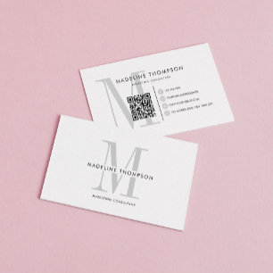 Modern Grey Monogram QR code Business Card