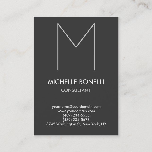 Modern grey monogram stylish business card (Front)