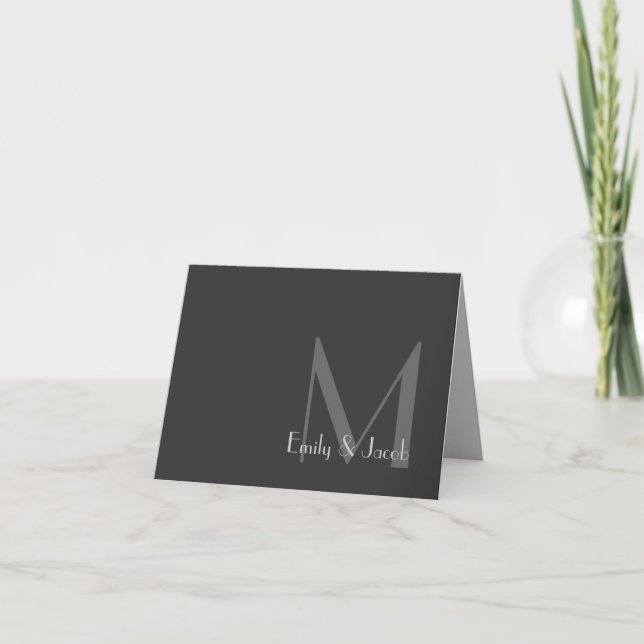 Modern Grey Monogram Thank You Cards (Front)