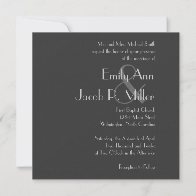Modern Grey Monogram Wedding Invitations (Front)