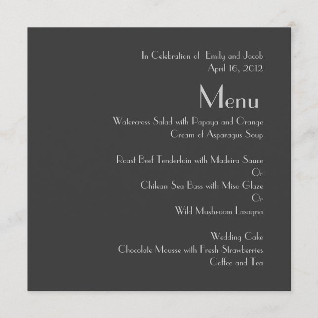 Modern Grey Monogram Wedding Menus (Front)