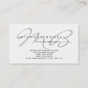 Modern Grey Monogram White Business Card