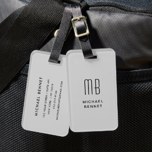 Modern Grey Monogrammed Luggage Tag
