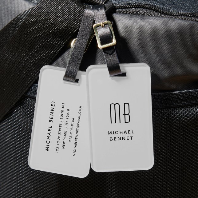 Modern Grey Monogrammed  Luggage Tag (Modern Gray Monogrammed Luggage Tag)