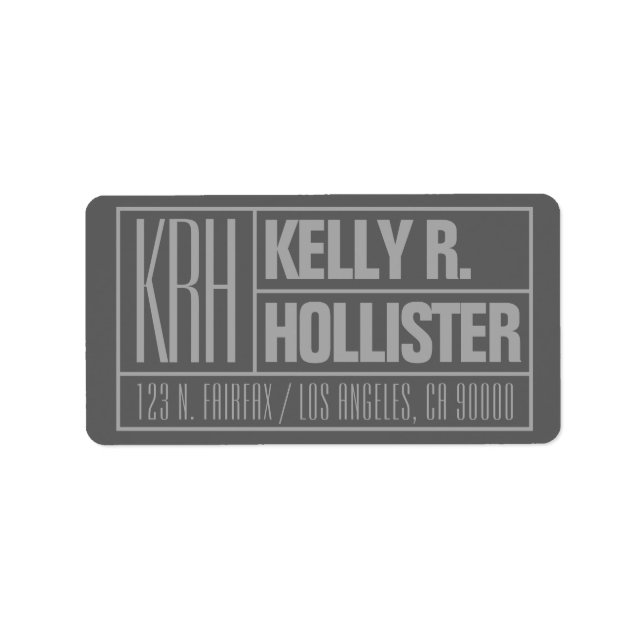 Modern Grey Monogrammed Name Return Address Label (Front)