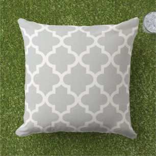 Modern Grey Moroccan Quatrefoil Pattern Cushion