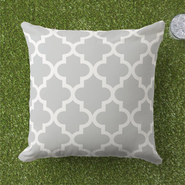 Modern Grey Moroccan Quatrefoil Pattern Cushion (Grass)