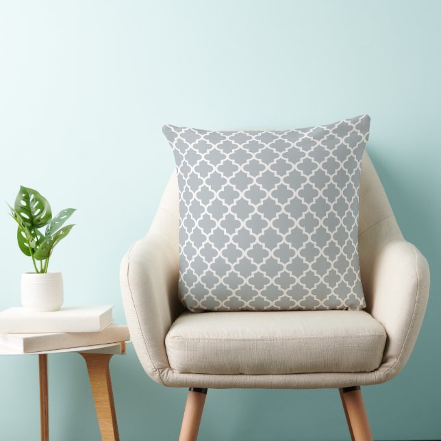 Modern Grey Moroccan Quatrefoil Pattern Cushion (Chair)