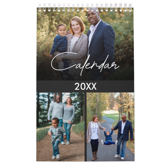 Modern Grey multi photo Family & Friends custom Calendar (Cover)