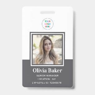 Modern Grey Name Photo Business Logo Employee ID Badge