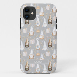 Modern Grey Neutral Gnome Christmas Name Pattern   iPhone 11 Case