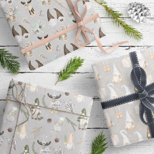 Modern Grey Neutral Gnome Pattern Wrapping Paper Sheet