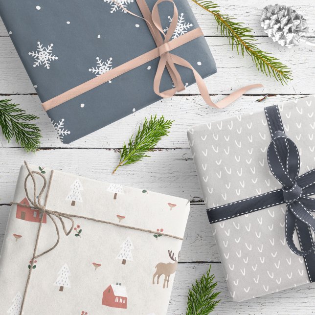 Modern Grey Neutral Scandinavian Homes Snowflakes Wrapping Paper Sheet (Creator Uploaded)