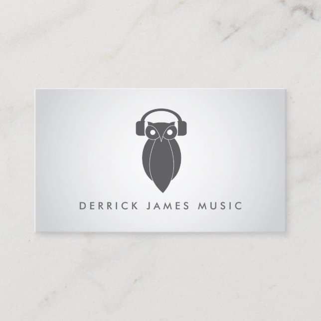 Modern Grey Night Owl Logo DJ, Band, Musician Business Card (Front)