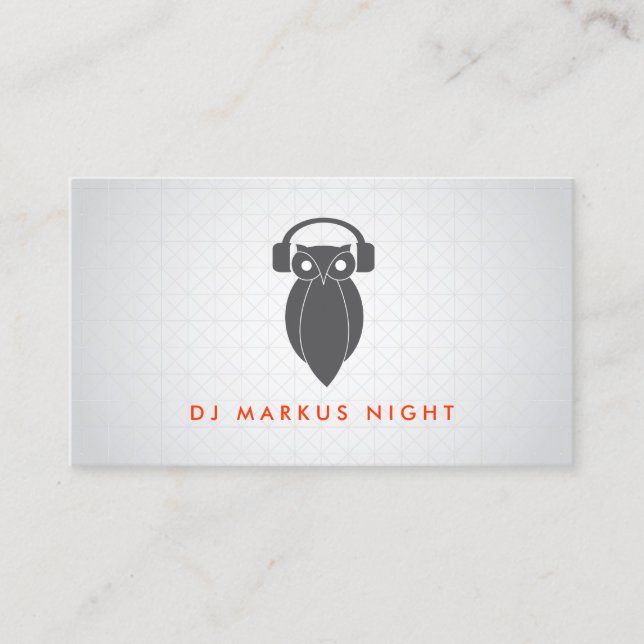 Modern Grey Night Owl Logo II DJ, Band, Musician Business Card (Front)
