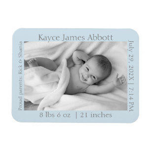 Modern Grey on Blue Baby Announcement Magnet