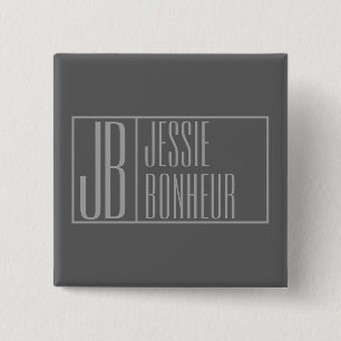 Modern, Grey on Dark Grey, Initials & Name Logo 15 Cm Square Badge