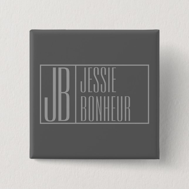 Modern, Grey on Dark Grey, Initials & Name Logo 15 Cm Square Badge (Front)