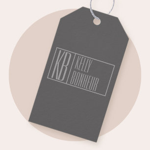 Modern, Grey on Dark Grey, Initials & Name Logo Gift Tags