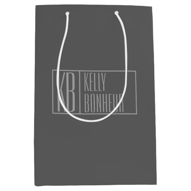 Modern, Grey on Dark Grey, Initials & Name Logo Medium Gift Bag (Front)