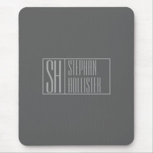 Modern, Grey on Dark Grey, Initials & Name Logo Mouse Mat