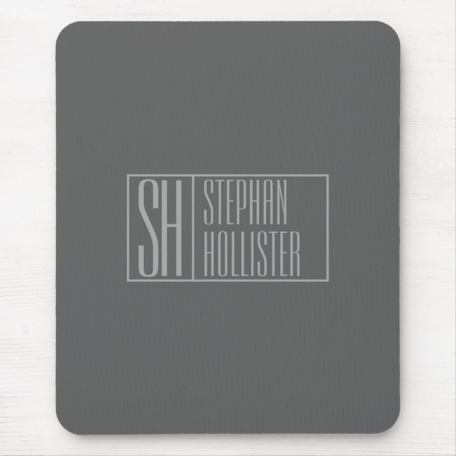 Modern, Grey on Dark Grey, Initials & Name Logo Mouse Mat (Front)