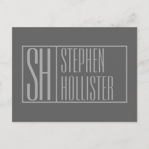 Modern, Grey on Dark Grey, Initials & Name Logo Postcard