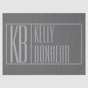 Modern, Grey on Dark Grey, Initials & Name Logo Tissue Paper