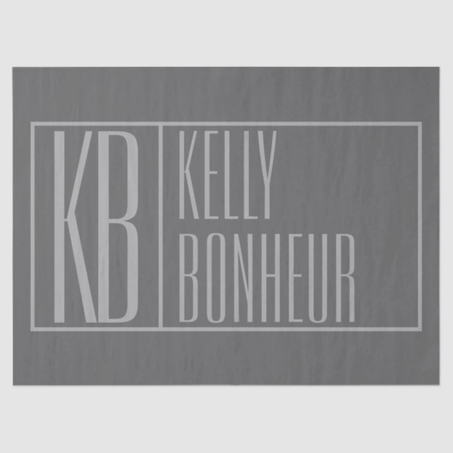 Modern, Grey on Dark Grey, Initials & Name Logo Tissue Paper (Front)