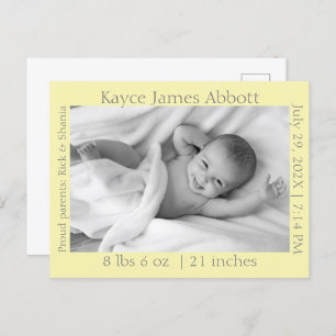 Modern Grey on Pastel Yellow Baby Announcement 
