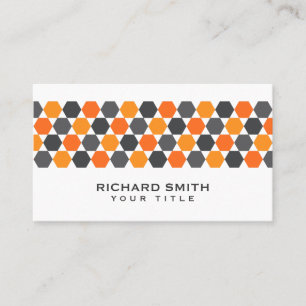 Modern grey orange blue hexagon border business card