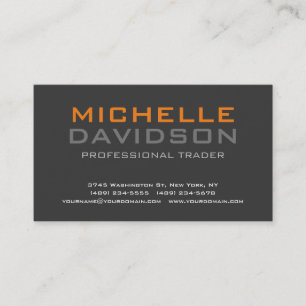 Modern Grey Orange Bold Text Minimalist Elegant Business Card