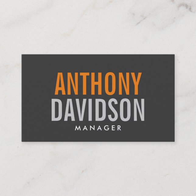 Modern Grey Orange Bold Text Minimalist Elegant Business Card (Front)