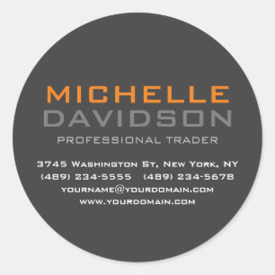 Modern Grey Orange Bold Text Minimalist Elegant Classic Round Sticker