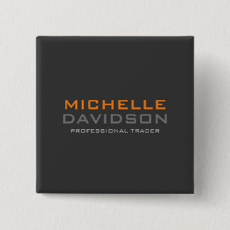Modern Grey Orange Bold Text Minimalist Name 15 Cm Square Badge