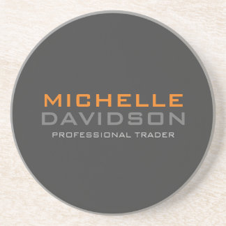 Modern Grey Orange Bold Text Minimalist Name Coaster