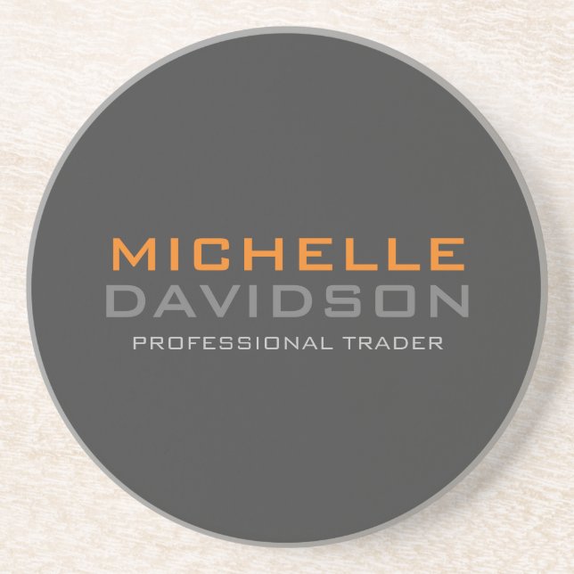Modern Grey Orange Bold Text Minimalist Name Coaster (Front)