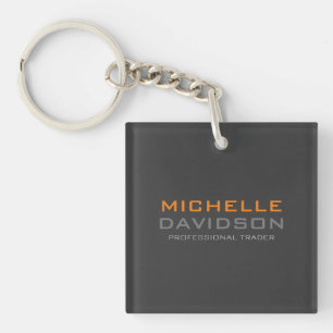 Modern Grey Orange Bold Text Minimalist Name Key Ring