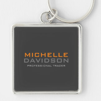 Modern Grey Orange Bold Text Minimalist Name Key Ring