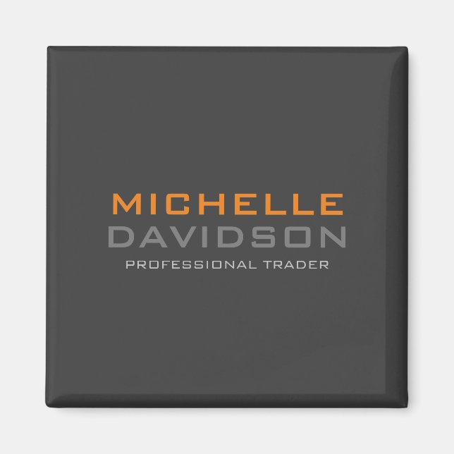 Modern Grey Orange Bold Text Minimalist Name Magnet (Front)