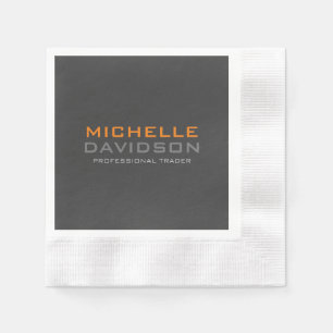 Modern Grey Orange Bold Text Minimalist Name Napkin