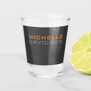 Modern Grey Orange Bold Text Minimalist Name Shot Glass