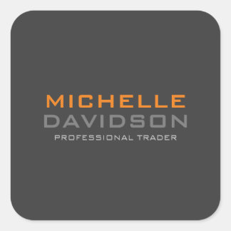 Modern Grey Orange Bold Text Minimalist Name Square Sticker