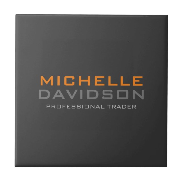 Modern Grey Orange Bold Text Minimalist Name Tile (Front)