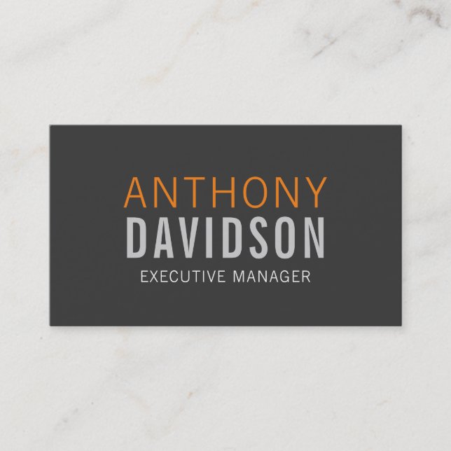 Modern Grey Orange Bold Text Minimalist Plain Business Card (Front)