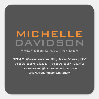 Modern Grey Orange Bold Text Minimalist Square Sticker